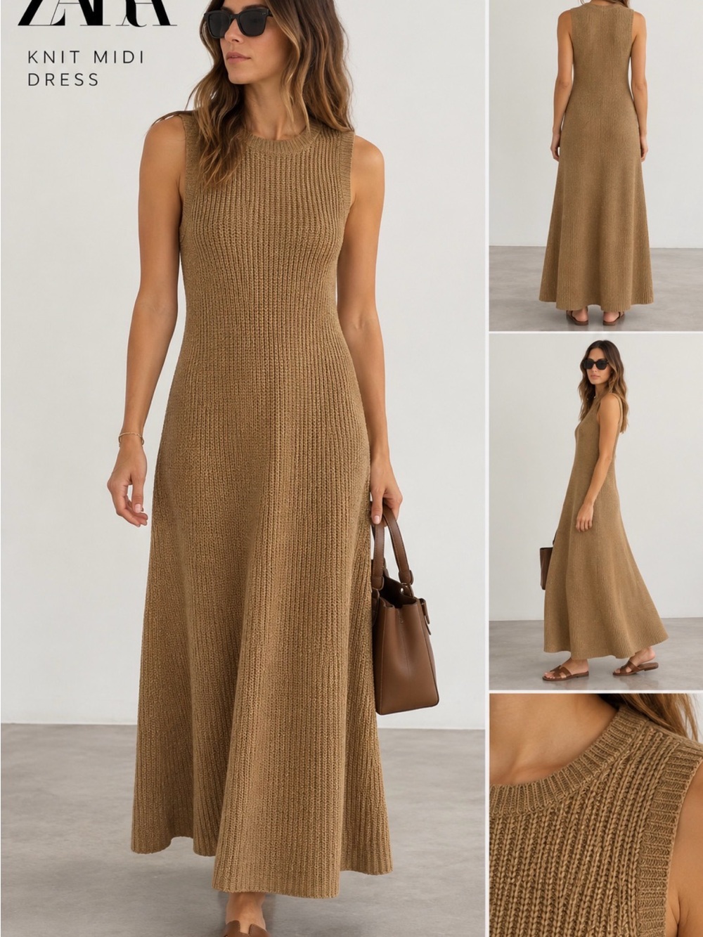 Zara Sleeveless Knit Maxi Dress in Camel Brown